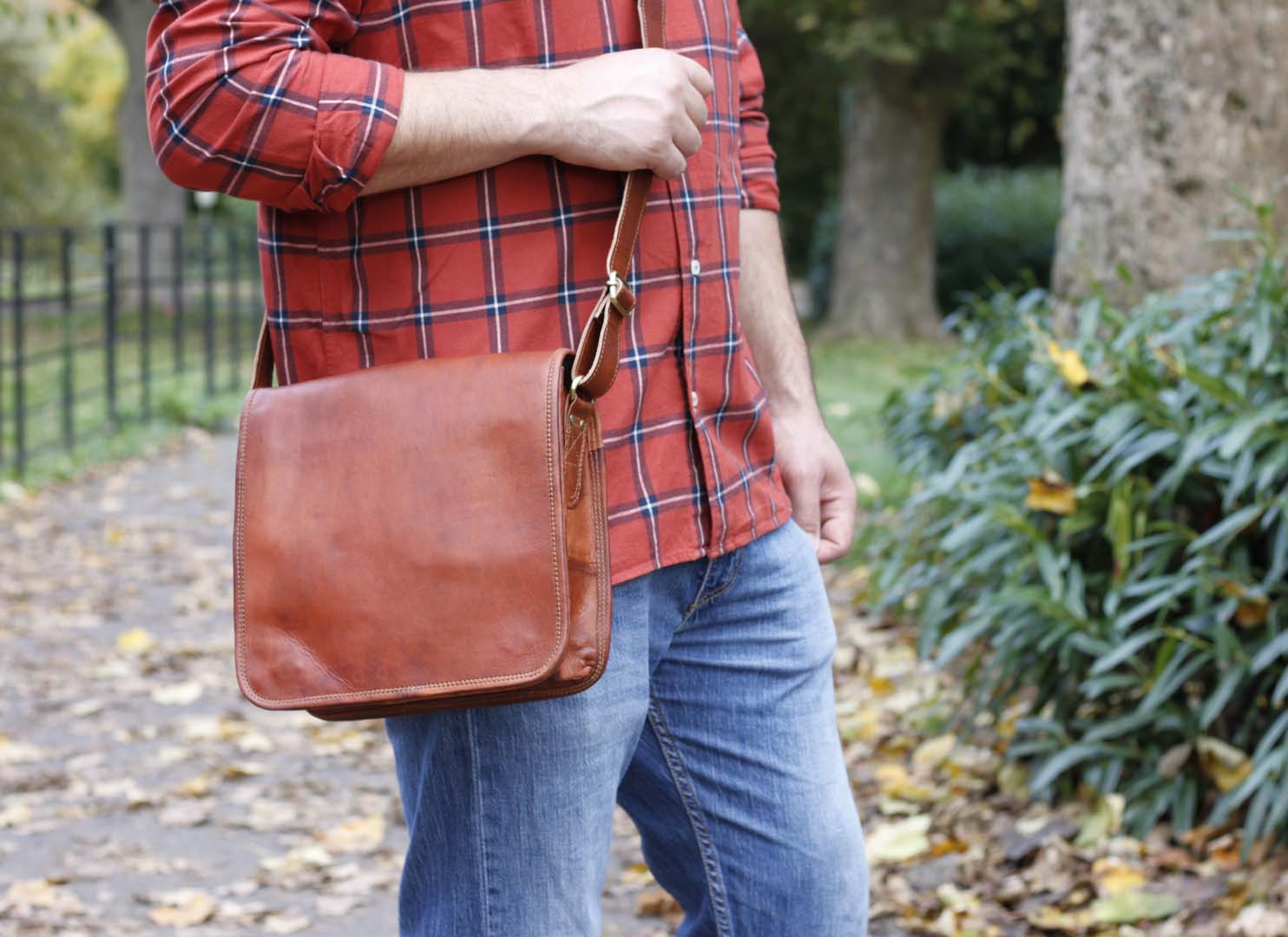 Personalised leather messenger bag