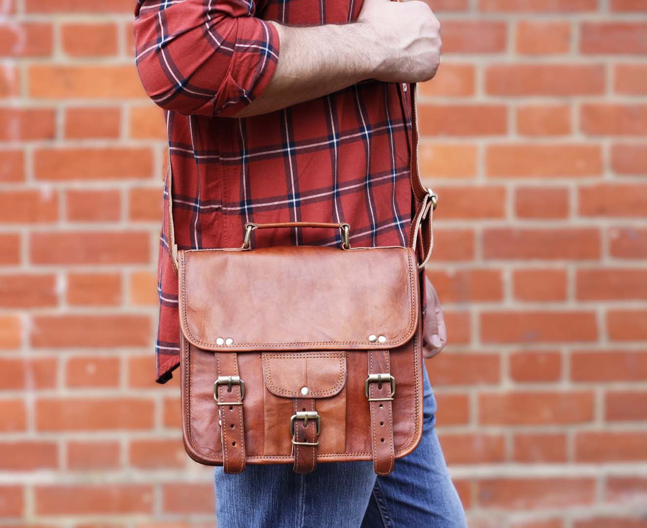 Personalised leather bag with handle