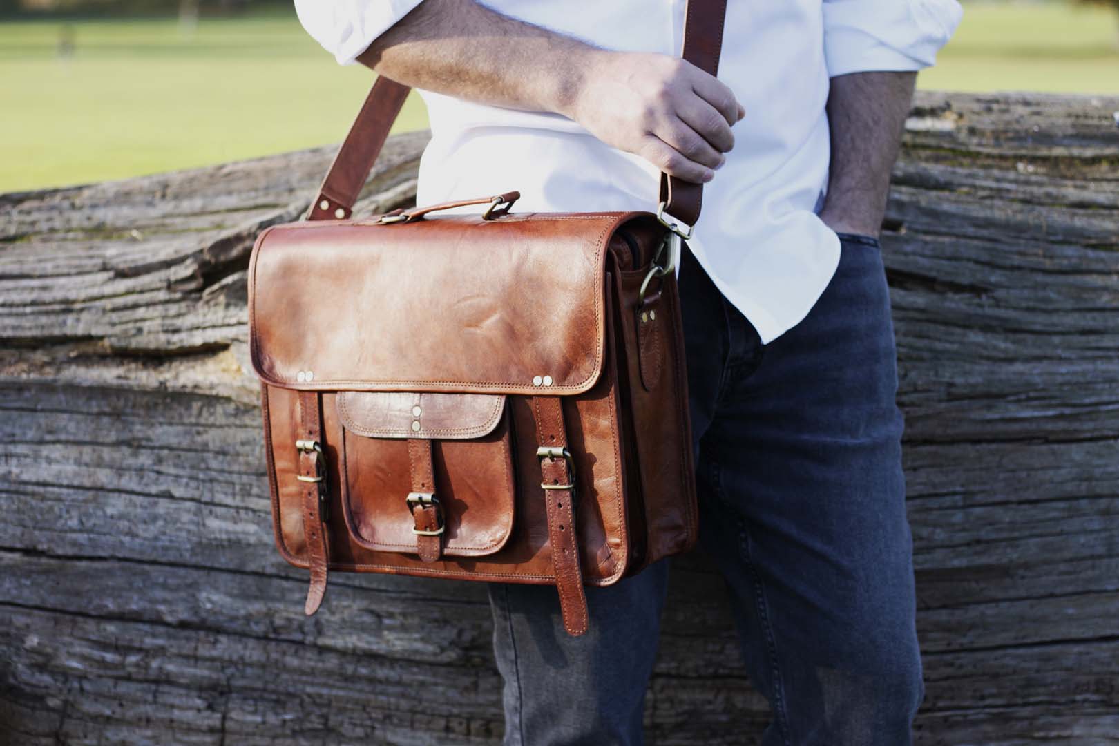 Extra large Vintage style Leather satchel