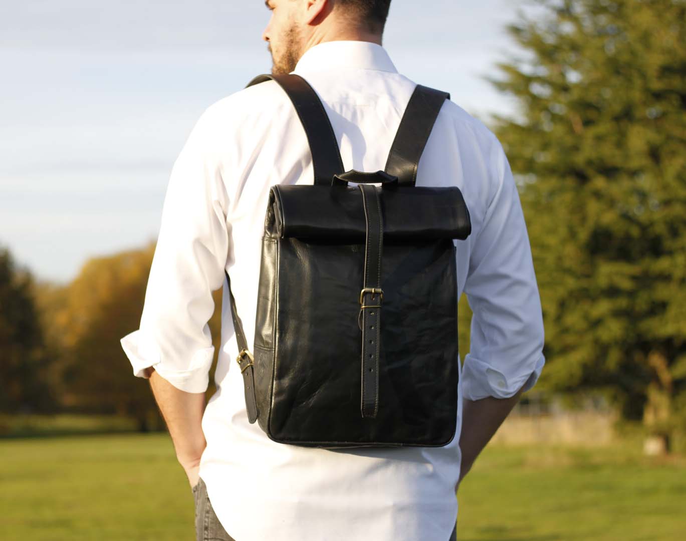 Black Leather Vintage Style backpack