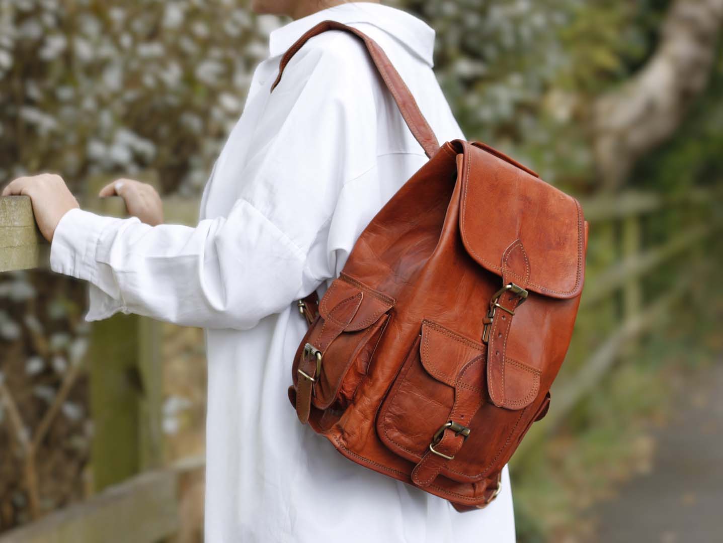 Large Leather pocket backpack
