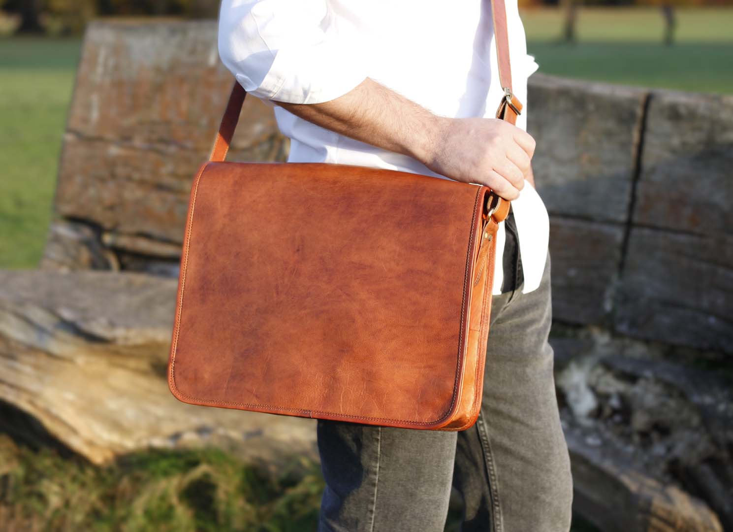 Men's Handmade Genuine Leather messenger bag 15''